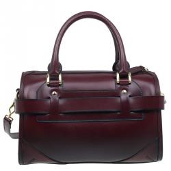 Pre Owned حقيبة بربري بولينغ جلد بريدل عنابي بأحزمة