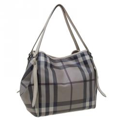 Pre Owned Burberry Smoke Grey Haymarket Nova Check Tote