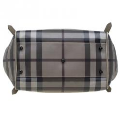 Pre Owned Burberry Smoke Grey Haymarket Nova Check Tote