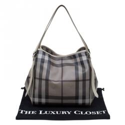 Pre Owned Burberry Smoke Grey Haymarket Nova Check Tote