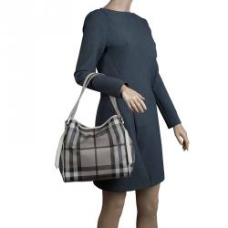 Pre Owned Burberry Smoked Grey Check Coated Canvas Medium Canterbury Tote