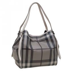 Pre Owned Burberry Smoked Grey Check Coated Canvas Medium Canterbury Tote