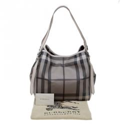 Pre Owned Burberry Smoked Grey Check Coated Canvas Medium Canterbury Tote