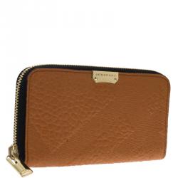 Pre Owned Burberry Copper Orange Leather Elmore Zip Around Wallet