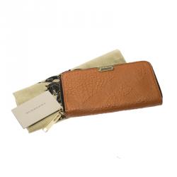 Pre Owned Burberry Copper Orange Leather Elmore Zip Around Wallet