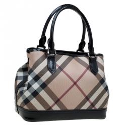 Pre Owned حقيبة بربري كانفاس كاروهات سوبرنوفا بيج/أسود مقوى