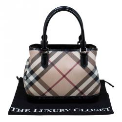 Pre Owned حقيبة بربري كانفاس كاروهات سوبرنوفا بيج/أسود مقوى