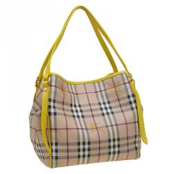 Pre Owned Burberry Beige/Yellow Classic Check Coated Canvas Canterbury Tote