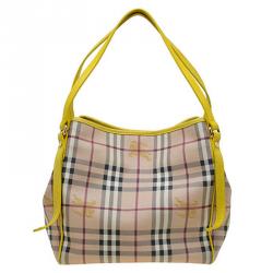 Pre Owned Burberry Beige/Yellow Classic Check Coated Canvas Canterbury Tote