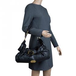 Pre Owned Burberry Black Leather Logo Hobo
