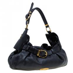 Pre Owned Burberry Black Leather Logo Hobo