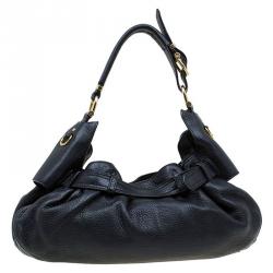 Pre Owned Burberry Black Leather Logo Hobo
