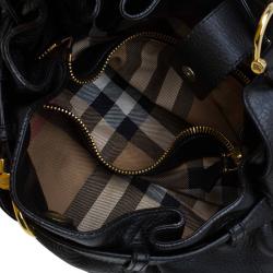 Pre Owned Burberry Black Leather Logo Hobo