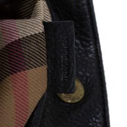 Pre Owned Burberry Black Leather Logo Hobo