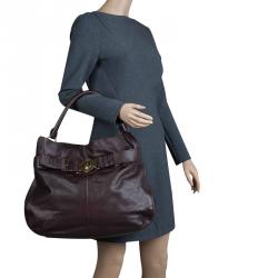 Pre Owned Burberry Dark Brown Buffalo Leather Lambeth Hobo