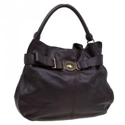 Pre Owned Burberry Dark Brown Buffalo Leather Lambeth Hobo
