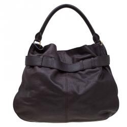 Pre Owned Burberry Dark Brown Buffalo Leather Lambeth Hobo