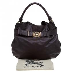 Pre Owned Burberry Dark Brown Buffalo Leather Lambeth Hobo
