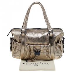مملوكة مسبقًا Burberry Metallic Silver Leather Small Curzon Satchel