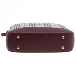 Pre Owned Burberry Burgundy Haymarket Check Canvas Crossbody Bag