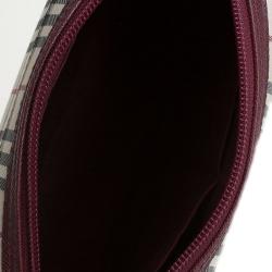 Pre Owned Burberry Burgundy Haymarket Check Canvas Crossbody Bag