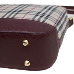 Pre Owned Burberry Burgundy Haymarket Check Canvas Crossbody Bag