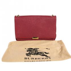 Pre Owned Burberry Permanganate Red Grained Leather Mildenhall Shoulder Bag