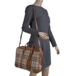 Burberry Beige/Brown Newburgh Canvas and Leather Horseferry Briefcase