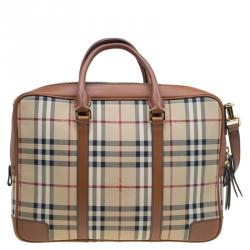 Burberry Beige/Brown Newburgh Canvas and Leather Horseferry Briefcase