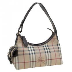 Burberry Beige Classic Check Coated Canvas Side Pocket Shoulder Bag