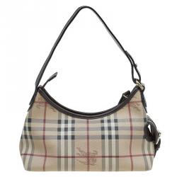 Burberry Beige Classic Check Coated Canvas Side Pocket Shoulder Bag