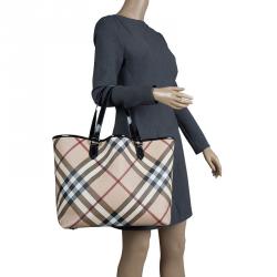 Burberry Beige/Black Supernova Check Coated Canvas Nickie Tote