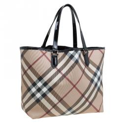 Pre Owned Burberry Beige/Black Supernova Check Large Nickie Tote