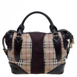 Pre Owned Burberry Beige/Brown Haymarket Check Wolfe Tote