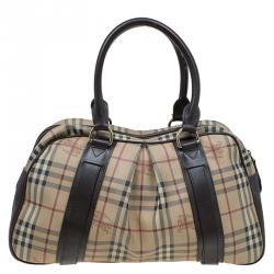 مملوكة مسبقًا حقيبة بربري اشبري نايت جلد وكانفاس كاروهات هايماركت بنية/ بيج
