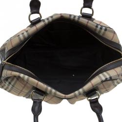مملوكة مسبقًا حقيبة بربري اشبري نايت جلد وكانفاس كاروهات هايماركت بنية/ بيج