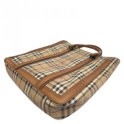 Pre Owned Burberry Brown Haymarket Check Coated Canvas Tote