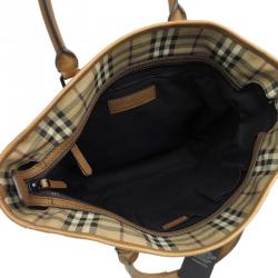 Pre Owned Burberry Brown Haymarket Check Coated Canvas Tote