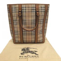 Pre Owned Burberry Brown Haymarket Check Coated Canvas Tote