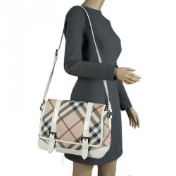 Burberry Beige/White Nova Check PVC Messenger Flap Bag