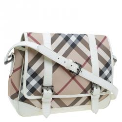 Burberry Beige/White Nova Check PVC Messenger Flap Bag