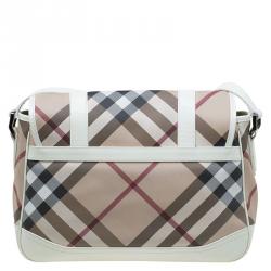 Burberry Beige/White Nova Check PVC Messenger Flap Bag