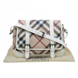 Burberry Beige/White Nova Check PVC Messenger Flap Bag