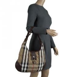 Pre Owned Burberry Beige/Brown Quilted House Check Fabric Brooke Hobo