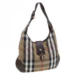 Pre Owned Burberry Beige/Brown Quilted House Check Fabric Brooke Hobo