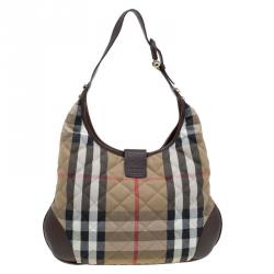 Pre Owned Burberry Beige/Brown Quilted House Check Fabric Brooke Hobo