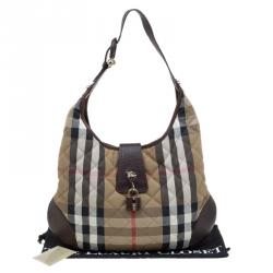 Pre Owned Burberry Beige/Brown Quilted House Check Fabric Brooke Hobo