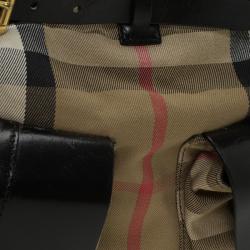 Pre Owned Burberry Black House Check Fabric and Leather Front Pocket Hobo