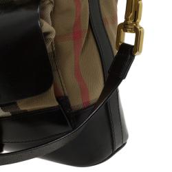 Pre Owned Burberry Black House Check Fabric and Leather Front Pocket Hobo