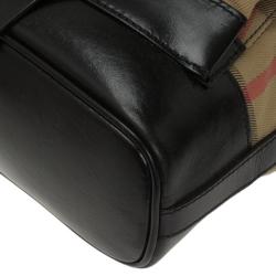 Pre Owned Burberry Black House Check Fabric and Leather Front Pocket Hobo